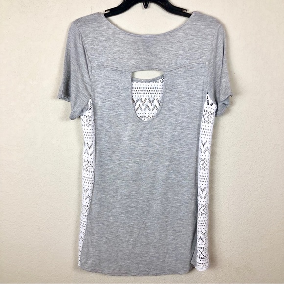 Daytrip Grey White T-Shirt Blouse Rhinestone Lace - Picture 2 of 6
